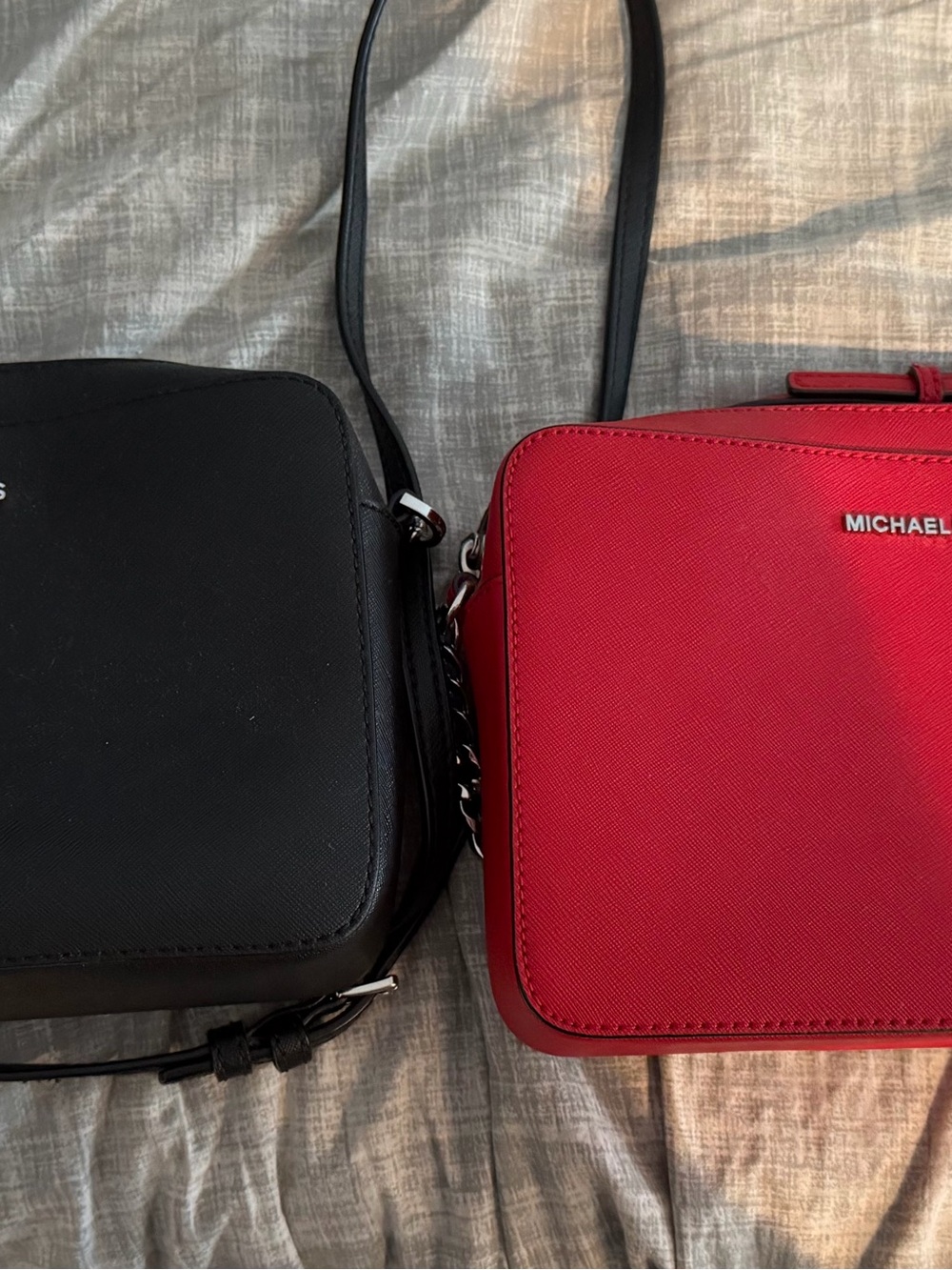 Michael Kors Red and Black Saffiano Leather Crossbody Duo
